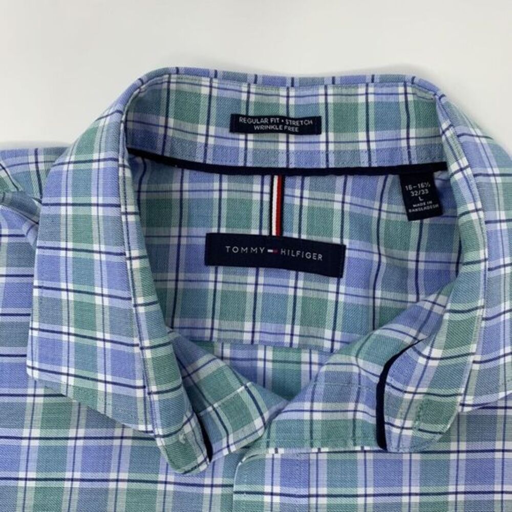 Tommy Hilfiger Men's light blue/green/white plaid Size Large‎ Shirt - Picture 4 of 8